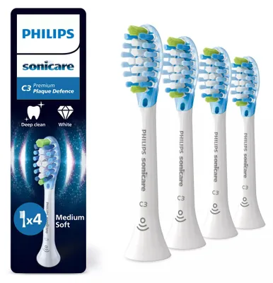 Obrázek produktu pro Philips Premium Plaque Defence HX9044/87 Balení 4 ks hlavic kartáčku, 4 kusů, Bílá, 3 měsíc/ů, Střední, 62000 pohybů za minutu, Philips