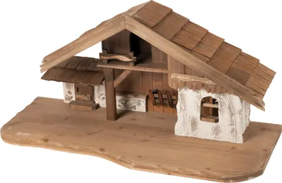 Produktbild von Krippenstall Osser gebeizt 70x30x33 cm für 11-13 cm Figuren aus Holz