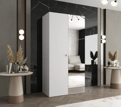 Obrázek produktu pro Zrcadlová šatní skříň CAITIR 2 100 cm - bílá / stříbrný úchyt