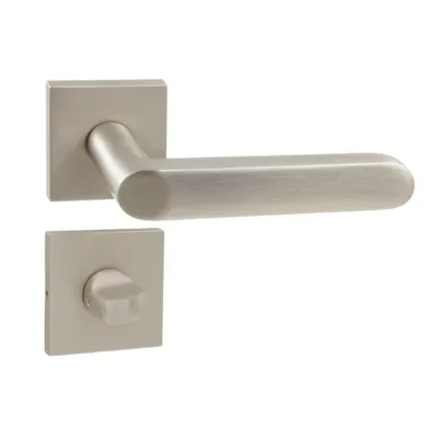 Produktbild von DOMINO Türgriff Drückergarnitur WC - Badezimmer Set | quadratische Rosette | Set WC - Rosetten-Garnitur | Aluminium | Satin Nickel | DENVER-QR SLIM SN