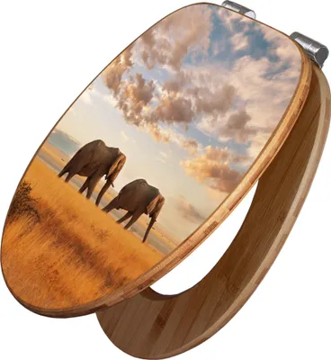 Produktbild von banjado Design WC Sitz Bambus Absenkautomatik -Elefanten - Toilettendeckel mit Absenkautomatik Holz/hochwertiger Bambus Klodeckel/WC-Sitz für alle gängigen Toiletten [TDB2 10488]