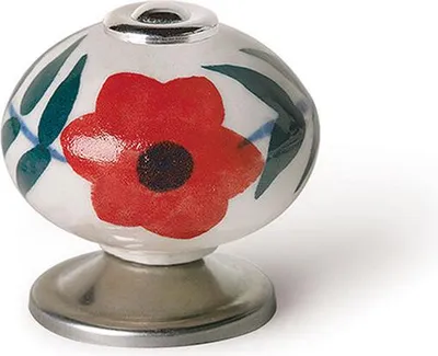 Obrázek produktu pro Blistr se 4 kulatými porcelánovými nábytkovými knoflíky červené barvy ve tvaru květu mod.e500 ø40mm rei