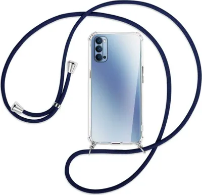 Produktbild von Handykette Backcover-Schutzhülle mit Band (Metall silberfarben) für Oppo Reno4 5G - dunkelblau