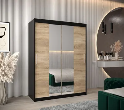 Produktbild von Schwebetürenschrank mit einer Breite von 150 cm TIMEA 1 – Schwarz / Eiche Sonoma