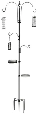 Image de Station d'alimentation pour oiseaux avec 4 crochets et 3 distributeurs de nourriture. Couleur : noir. Dimensions : 54,5 x 54,5 x 208 cm