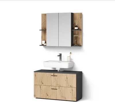 Immagine prodotto di Set di mobili da bagno Livinity Ronco Antracite/Rovere artigianale 2 parti, Model 62274