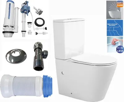 Immagine prodotto di Domotechnika | WC compatto - 815 x 385 x 630 mm - Senza bordo - Chiusura ammortizzata in vetroresina - WC bianco