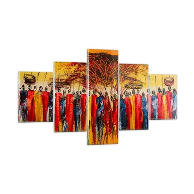 Produktbild von Bilder auf glas - Afrika Stamm - 125x70cm - Glasbilder - Wandbilder - Bilder - Kunstdruck - zum Aufhängen bereit - Wanddekoration aus Glas - Glas Bilder - Wandbild auf Glas - 5 Teile - GEA125x70-3752