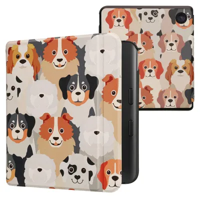 Produktbild von kwmobile Schutzhülle für Kobo Kobo Libra Colour / Tolino Vision Color Hülle - eReader Flip Case mit Auto Sleep Funktion - Viele Hunde mit Weiß