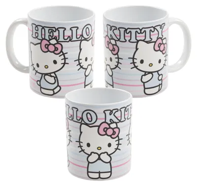 Produktbild von Hello Kitty Tasse - Streifen Kaffeetasse Becher Kaffeebecher aus Keramik Blau 320 ml