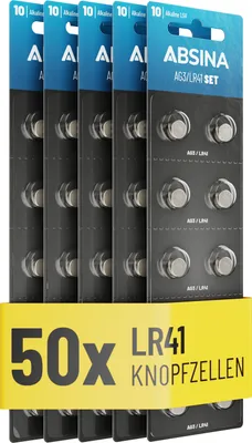 Produktbild von ABSINA 50x AG3 LR41 Knopfzelle 1,5V - Alkaline Knopfzellen auslaufsicher & mit langer Haltbarkeit - LR736 L736 G3 G3A 192