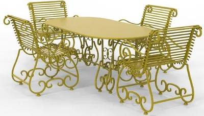 Produktbild von Casa Padrino Jugendstil Schmiedeeisen Gartenmöbel Set - Verschiedene Farben - 1 Ovaler Gartentisch & 4 Gartenstühle mit Armlehnen - Jugendstil Schmiedeeisen Garten & Terrassen Möbel