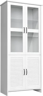 Produktbild von Holz Glas Schrank Vitrinen Schränke Weiß Landhaus Hochschrank Vitrine Schrank
