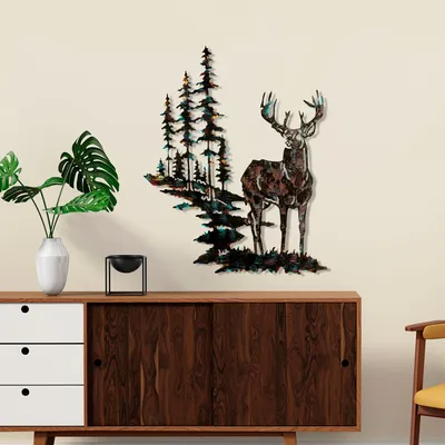 Obrázek produktu pro Wallity, Jelen, Dekorativní kovový doplněk na zeď, 100 % KOV, Vícebarevná, 65 x 79 cm