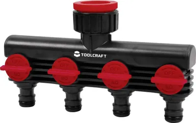 Produktbild von TOOLCRAFT 2302371 Kunststoff 4-Wege-Verteiler 26,44 mm (3/4) AG, 33,25 mm (1) AG Wasserstop, mit Regulierventil