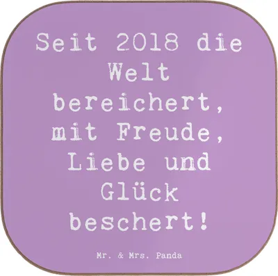 Produktbild von Mr. & Mrs. Panda Tassen Untersetzer Spruch 2018 Geburtstag - Lavendeltraum - Geschenk, Geburtstagskind, gläseruntersetzer, Tischschoner, für Gläser, Alter, Happy Birthday