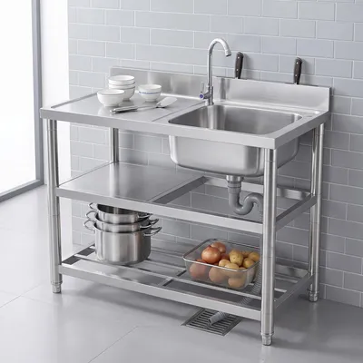 Produktbild von Freistehende Edelstahl Spüle Spültisch Gastrospüle Küchenspüle 100x50x80(LxBxH) Spülbecken 1 Becken mit Wasserhahn Waschtisch
