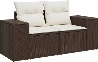 Image de Canapé de jardin avec coussins 2 places marron résine tressée