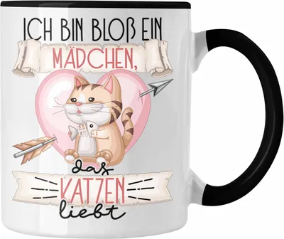 Produktbild von Trendation - Katzen Tasse Geschenk Frauen Ich Bin Bloß Ein Mädchen Das Katzen Liebt Katzenliebhaberin Geschenk Spruch Geburtstag (Schwarz)