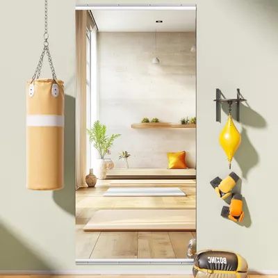 Image de Miroir mural pleine longueur, dimensions 210x100 cm, en verre trempé, idéal pour une salle de sport, une salle de yoga ou un garage