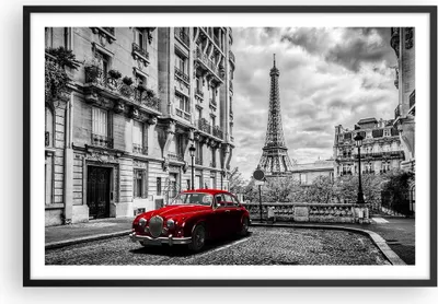 Produktbild von Gerahmtes Poster - Schwarzer Rahmen - Auto Eiffle Straße Gebäude - 91,5x61 cm - Wand Bild - Wanddeko - Wandbilder - Wandposter - Bilderrahmen - Bilder - Kunstdruck - Wandbild - P2BAA91x61-3214