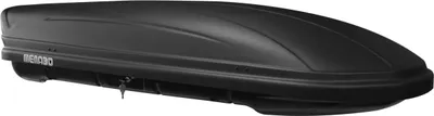 A black roof box is shown from a side-diagonal angle against a white background.