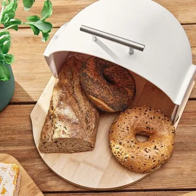 Productafbeelding van Unyqoos® Broodtrommels met metalen deksel – luchtdichte broodopslagdoos van bamboe en kunststof, geschikt voor een heel brood, 37 x 26 x 22 cm