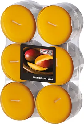 Produktbild von Flavour by GALA 12 "Flavour by GALA" Maxi Duftlichte Ø 58 mm · 24 mm pfirsich - Mango-Papaya | Schrumpffolie (12 Stück)