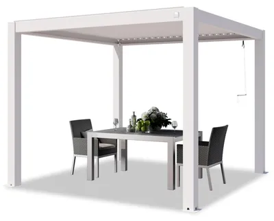 Immagine prodotto di PRIMEYARD Pergola 3x3 m montanti in alluminio bianco con tetto a doghe in alluminio gazebo da giardino