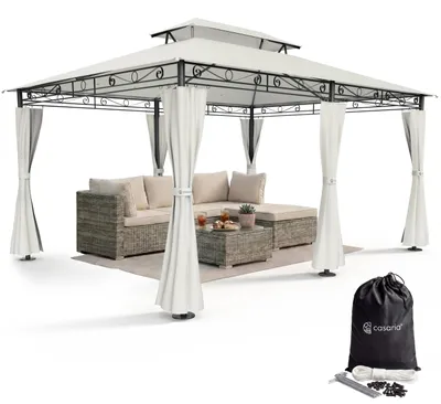 Immagine prodotto di Gazebo da giardino 3x4 metri, color crema - Telo del tetto in poliestere idrorepellente - Struttura in metallo