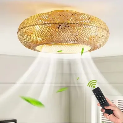 Produktbild von Stemap Deckenventilator mit Beleuchtung | Bambus Deckenleuchte | 50 CM | Khlen und Heizen | Lampe mit Fernbedienung