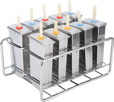 Image de 10PCS Acier inoxydable 304 Tête Ronde Plaque de Graisse Moule à Glace Moule à Popsicle Double Rainure