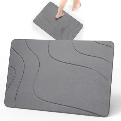 Produktbild von Badematte 60 x 39 cm, Diatomeenerde, schnelltrocknend, rutschfest, für Badezimmer, grau