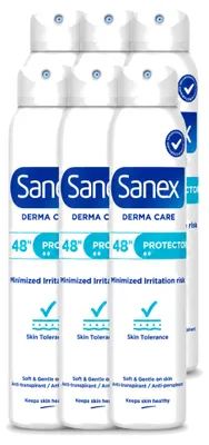 Imagen del producto de 6 aerosoles desodorantes Sanex Dermo Protector, 200 ml cada uno. Paquete económico de 6 unidades