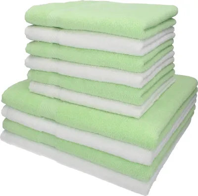 Produktbild von Betz 10-tlg. Handtuch-Set PALERMO - 4 Liegetücher 6 Handtücher 100% Baumwolle  Farbe: weiß und grün