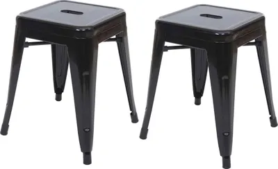 Produktbild von 2er-Set Hocker MCW-A73, Metallhocker Sitzhocker, Metall Industriedesign stapelbar  schwarz