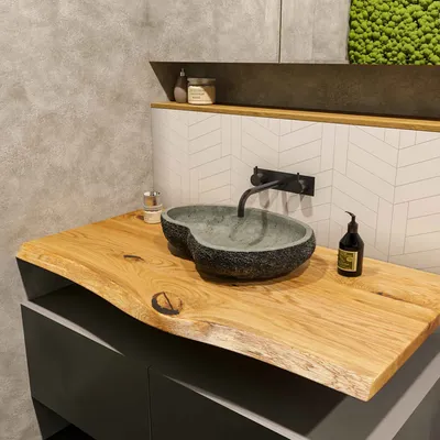 Produktbild von Waschtisch aus Holz Eiche 60cm Waschtischplatte für Aufsatzwaschbecken Waschtischkonsole