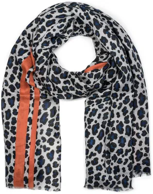 Produktbild von styleBREAKER Damen Schal mit Leo Muster und farbigem Streifen | Weiches Material mit Fransen | Animal Print Tuch in One Size