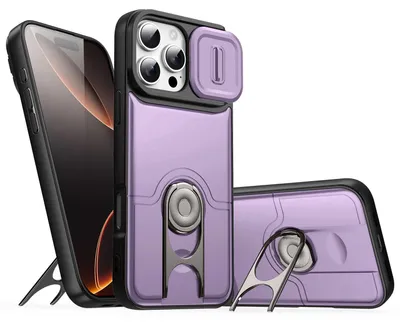 Obrázek produktu pro Pouzdro pro iPhone 16 Pro Max, Posuvným krytem fotoaparátu a kroužkovým stojánkem, nárazuvzdorné ochranné pouzdro Fialová