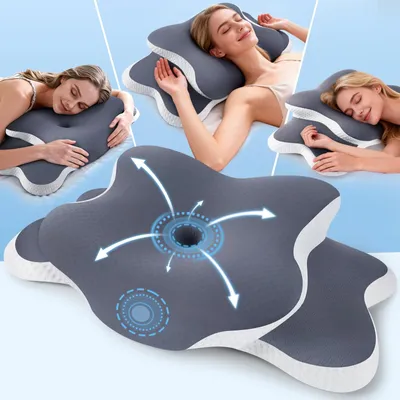 Image de Coussin ergonomique pour le cou - Coussin en mousse à mémoire de forme - Coussin pour soulager les douleurs cervicales - Coussin anti-ronflements - Soutien pour les personnes dormant sur le côté, sur le dos ou sur le ventre - Effet rafraîchissant - Oreiller