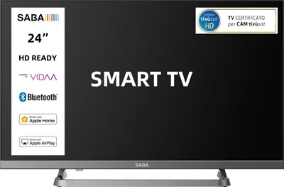Immagine prodotto di SABA SMART TV 24 pollici HD READY, Sistema operativo VIDAA, Triplo ter DVBT2/C/S2 HEVC MAIN10, TivuSAT, Piedistallo centrale, Dolby Audio