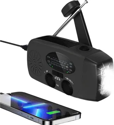 Immagine prodotto di Radio portatile a energia solare e manuale, con USB - AM/FM - luce a dinamo - allarme SOS