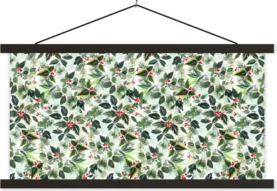 Produktbild von MuchoWow® Textilposter Weihnachten - Aquarell - Mistelzweig 150x75 cm mit schwarzem Rahmen - Posterleiste