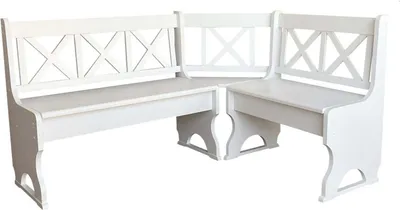 A white corner bench set with a cross-back design.