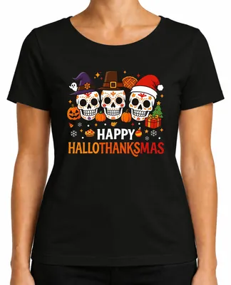 Imagen del producto de Camiseta negra para mujer, talla XXL, con motivos de Halloween, Día de los Muertos y calaveras