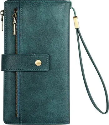 Productafbeelding van RFID Blokkerende Damesportemonnee Lange Clutch van PolyurethanLeer met 24 Kaartslots, 5 Vakjes en 2 Muntzakjes in Prachtig Blauw