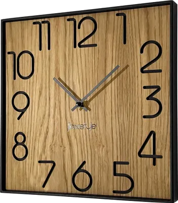 Produktbild von Holzwanduhr Wood Square holz eiche 30cm durchmesser holzoptik ohne tickgeräusche