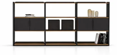 Image de Bibliothèque moderne noire en bois, design élégant pour salon