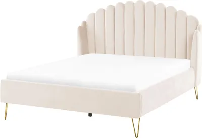 Produktbild von BELIANI Polsterbett Hellbeige Samtstoff mit Lattenrost 140 x 200 cm mit Vertikaler Steppung Schlafzimmer Ehebett Modern