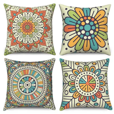 Produktbild von Set mit 4 Boho-Kissenbezügen, 40 x 40 cm, mit farbenfrohem Mandala-Muster